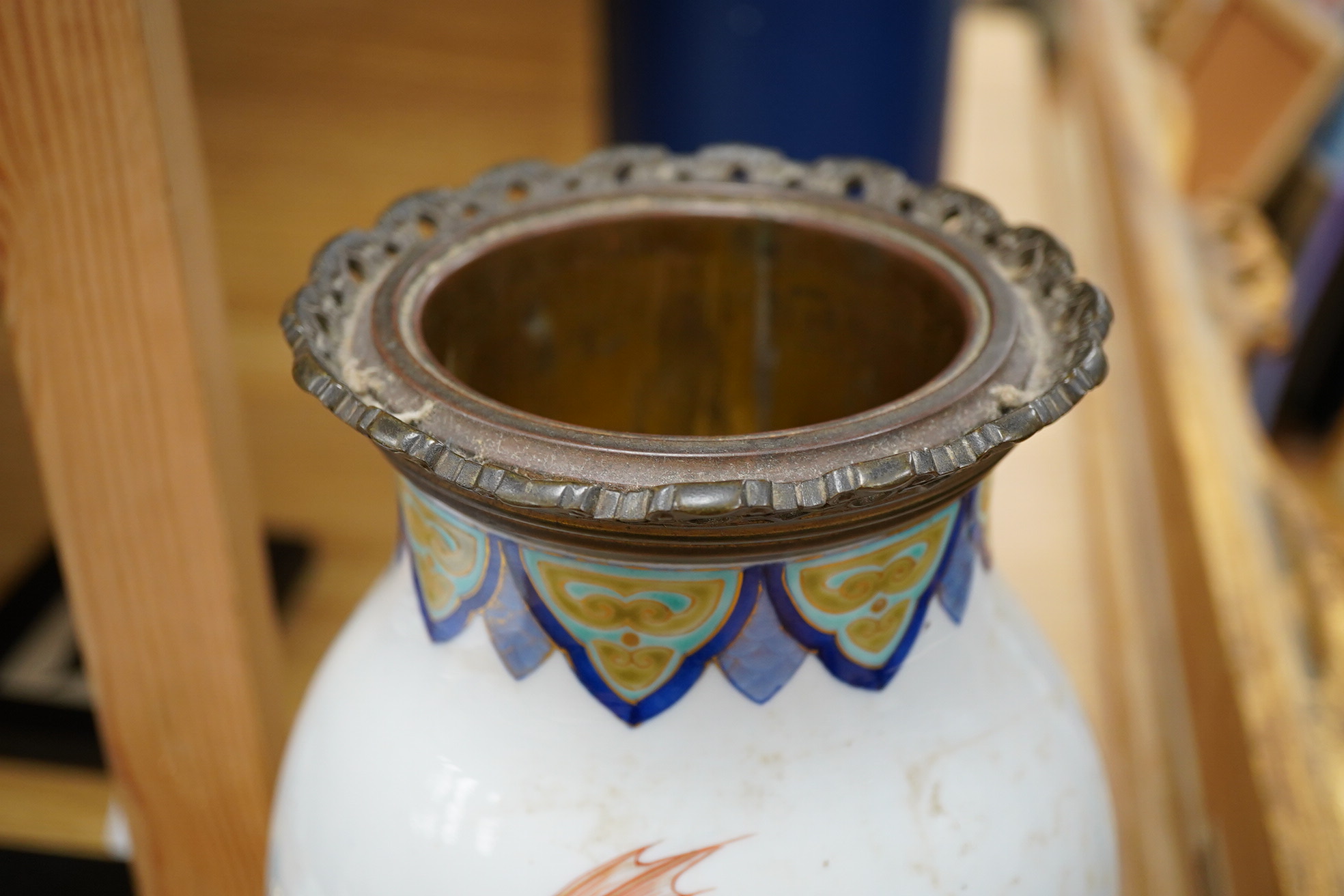 A Chinese bronze mounted vase decorated with koi carp, 33cm